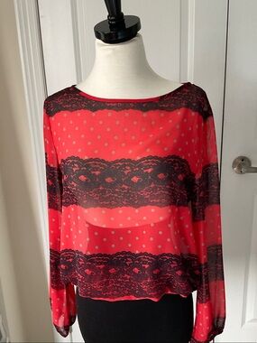 2 for $20 Francesca Lace Print Polyester Sheer blouse EUC size small